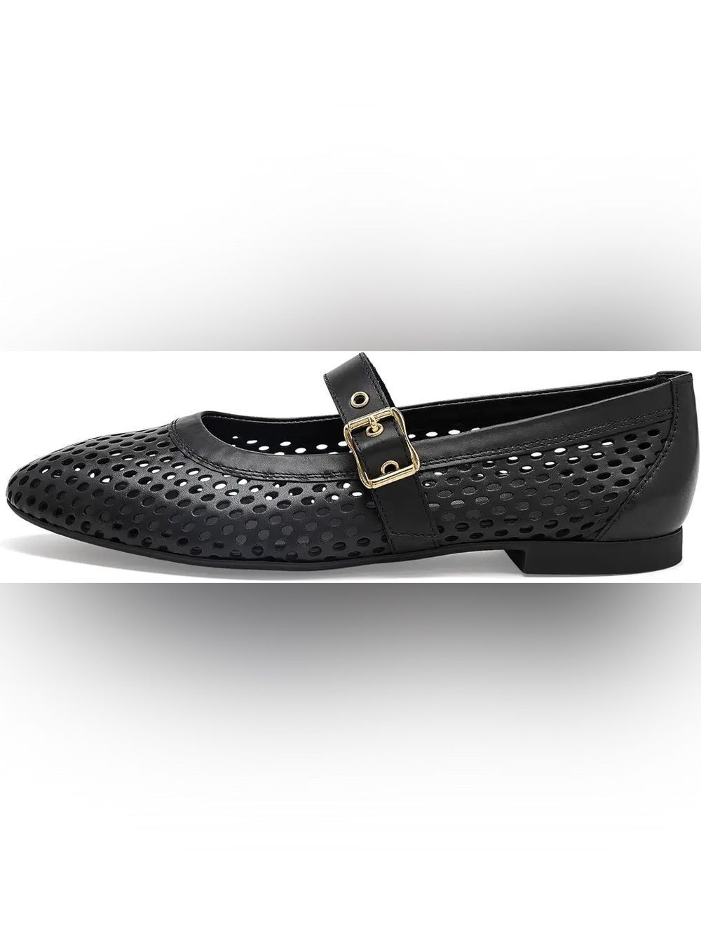 Paul Green Black Perforated Mary Jane Flats with Gold Buckle Size 9 SB9